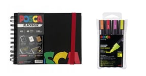 Posca - A5 BlackBook & PC5M - Medium Tip Pen - Neon colors 4 pc