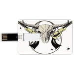 16G USB Flash Drives Credit Card Shape Western Decor Memory Stick Bank Card Style Wild West Pattern with Broken Cracked Bison Skull Revolvers Lasso Several Gun Holes Waterproof Pen Thumb Lovely Jump D