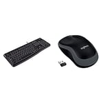 Logitech K120 Wired Business Keyboard for Windows or Linux - Black & M185 Wireless Mouse, 2.4GHz with USB Mini Receiver, 12-Month Battery Life, 1000 DPI Optical Tracking - Grey