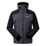 Berghaus Men's Paclite Peak Vent Waterproof Shell Jacket, Durable, Breathable Rain Coat, Grey Pinstripe/Jet Black, XS