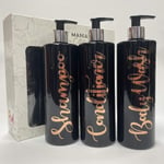 Print Maniacs 3 Set Mrs Hinch Inspired Black Personalised Dispenser Pump Bottles Shampoo Conditioner Body Wash (Copper)