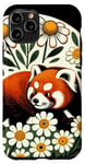 Coque pour iPhone 11 Pro Fleurs de marguerites artistiques rétro en forme de panda rouge