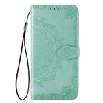 Samsung A22 5G Case Wallet, Shockproof Flip Folio PU Leather Phone Case Full Protection Book Design Mandala with Magnetic Stand Silicone Bumper Cover for Samsung Galaxy A22 5G Case Girls, Green
