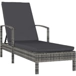 Helloshop26 - Transat chaise longue bain de soleil lit de jardin terrasse meuble d'extérieur avec accoudoirs résine tressée gris