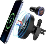 KKM Magnetic Car Wireless Charger,15W Fast Wireless Car Charger Mount Compatible with Magsafe Charger,Auto-Clamping Air Vent Clamp Car Phone Holder Charger for iPhone 13/13 Pro/13 mini/12 Pro Max, S22