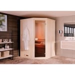 Sauna intérieur en angle FINNTHERM - modèle FinnTherm 2x2m - bois d'épicéa nordique - 2 places - naturel