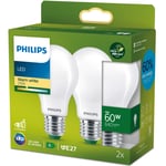 Philips 2-pack LED E27 Normal 4W (60W) Frostad 840lm 2700K Energiklass A