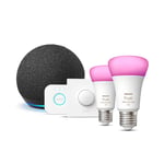Echo Dot (4th generation), Charcoal + Philips Hue Colour Starter Kit (E27), Works with Alexa - Smart Home Starter Kit