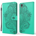 LMFULM® Case for Sony Xperia L1 G3311/G3312/G3313 (5.5 Inch) PU Leather Cover Magnetic Wallet Case Phone Protective Case Peacock Flower Print Stent Function Flip Case Green