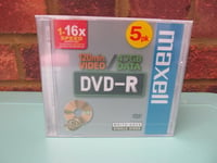 New Sealed 5 x Maxell DVD-R Recordable DVD 120 min, 4.7GB Data, 1-16x Speed