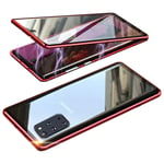 Case for Samsung Galaxy S20 Plus Magnetic Case,Metal Bumper Transparent Tempered Glass Front and Back Cover with Camera Lens Protector 360° Full Body Protective Flip Case for S20+ 5G - Clear Red