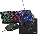 THE G-LAB - Combo Sulfur - Pack Gaming 4 en 1 - Clavier Souris Gamer RGB, Souris Gamer 3200 DPI, Casque Gaming RGB, Tapis Antidérapant-Setup Gaming Complet (Nouvelle Version)