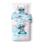 Character World Disney Lilo and Stitch Official Single Childs Duvet Cover Set | Floral Design Reversible 2 Sided Bedding Including Matching Pillow Case Single Bed Set | Polycotton