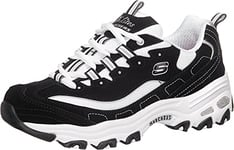 Skechers Women's D'lites-biggest Fan Trainers, Black Trubuck/ White Mesh/ Silver Trim, 9 UK