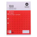 WS Exercise Book 1B8 7mm Ruled 36 Leaf Punched Red Red Mid