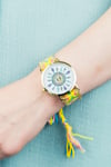 yellow Boho Mandala Art Bohemian Jute Knitted Strap Bracelet Wrist Watch