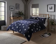 Olivia Rocco Teddy Fleece Duvet Cover Set Printed Super Soft Quilt Sets Check Stars Stag Design Warm Winter Bedding With Sherpa Reverse, King Stars Navy