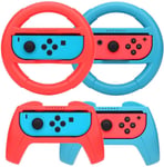 Set De Volants & Grip Pour Switch - Compatible Nintendo Switch - 2 Volants & 2 Poignées De Contrôle Antidérapantes Pour Joy-Con - Accessoires 2 Joueurs, Jeux De Courses & Aventures (Rouge + Bleu)