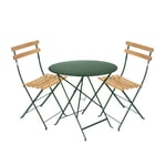 Fermob - Bistro matgrupp bord 77cm & 2 trä stolar cedar green - Matgrupper utomhus