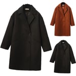 Women Long Woolen Coat Winter Outwear Black 2xl