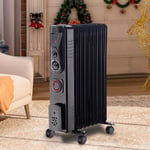 9 Fin 2000W Electric Oil Filled Radiator Heater With Timer Thermostat Black