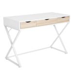 Table de bureau en bois et acier. Bureau d'ordinateur avec 3 tiroirs. Table de travail. 110x50x75 cm. Blanc - Woltu