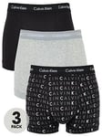 Calvin Klein 3 Pack Trunks - Plain/Print, Black/Grey, Size Xl, Men