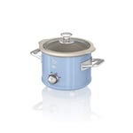 Swan Retro Blue 1.5 Litre Slow Cooker, 3 Temperature Settings, Keep Warm Function, Removable Ceramic Inner Pot, 32 Page Recipe Book, 120W, SF17011BLN