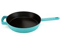 HearthStone Cookware - Diamond Enamelled cast Iron Frying pan, Turquoise, 24 cm. for All Surfaces, Including Induction and Oven.