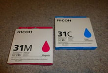 2 GENUINE RICOH INK CARTRIDGES GC 31C 31M , SEALED UNUSED for AFICO