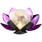 Lampe solaire à led en forme de lotus en verre craquelé - Décoration de jardin - Lanterne en métal - Lampe de table d'extérieur (violet)