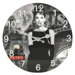 Glass Wall Clock Famous Icon 30cm - Audrey Hepburn