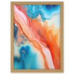 Artery8 Abstract Blue and Orange Fluid Flow Painting Water Meets Oil Artwork Framed A3 Wall Art Print