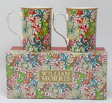 PAIR William Morris Golden Lily Mugs, China Mug Set Tea Coffee Boxed Leonardo