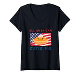 Womens All American Cutie Pie, Funny 4th of July Patriotic USA V-Neck T-Shirt