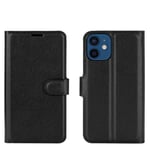 EIDERWOOD iPhone 12 Mini Konstläder Flip Fodral m. Korthållare & Ställfunktion - Svart
