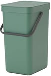 Brabantia Sort and Go Kitchen Recycling Bin 12L, Stackable Waste Organiser with Handle and Removable Lid, Easy Clean, Fixtures included for Wall/Cupboard Mounting, Fir Green