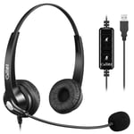 USB Headset with Microphone Noise Cancelling & Audio Controls, Stereo PC Headphone for Business Skype UC Lync Softphone Call Center Office Computer, Clearer Voice, Super Light, Ultra Comfort