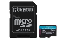 Kingston Technology Canvas Go! Plus, 64 Gb, Microsd, Klass 10, Uhs-I, 200 Mb/S, Class 3 (U3)