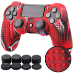 Pandaren® STUDDED silicone cover skin anti-slip for PS4/ SLIM/ PRO controller x 1(camouflage red) + FPS PRO thumb grips x 8