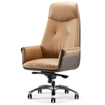 Office Desk Chair, Height-Adjustable Swivel Chair, Home Modern Simple Reclining Back, 360° Spin Desk Task Computer Chair with Armrests, PU Mute Wheel,Brown