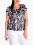 chesca Wave Print Satin Front Top, Navy/Sand
