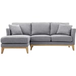 Canapé d'angle gauche scandinave en tissu gris clair déhoussable et bois clair 3-4 places OSLO - Gris clair