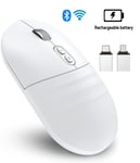 Wireless Bluetooth Mouse for Mac MacBook, HP, DELL, Rechargeable 2.4GHZ - White