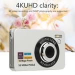 (Silver)Digital Camera 4K 56MP HD Digital Point And Shoot Camera With 2.7in