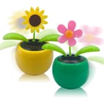 Solros som dansar på solenergi, plastblommor som dansar på solenergi, skakande huvud, bilprydnader, solcellsbil, leksak för bil, kontor, skrivbordsdekoration (2 stycken)