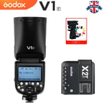 UK Godox V1F 2.4G TTL 1/8000s HSS Round Head Speedlite Flash+X2T-F for Fuji Kit