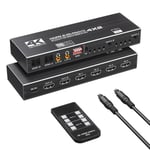 HDMI Matrix Switch 4x2, 4K@60Hz Répartiteur de Commutation Matricielle HDMI 4 en 2 Sorties,Extracteur EDID et Télécommande IR,Prise en Charge de 4K HDR, HDMI 2.0b, HDCP 2.2.