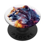 Cool cosmic cougar féroce Mountain Lion Head Rainbow Puma PopSockets PopGrip Interchangeable