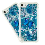 IMEIKONST Glitter Liquid Case for iPod Touch 7, Sparkle Sequin Floating Shiny Quicksand Transparent Silicone TPU Shockproof Protective Bumper Cover for iPod Touch 6 / Touch 5 Bling Blue Butterfly YB